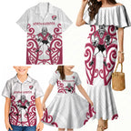 North Harbour Custom Rugby New Zealand Family Matching Mermaid Dress and Hawaiian Shirt Aotearoa Maori Pukana Tiki Mascot