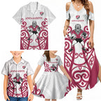 North Harbour Custom Rugby New Zealand Family Matching Summer Maxi Dress and Hawaiian Shirt Aotearoa Maori Pukana Tiki Mascot
