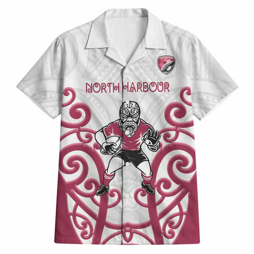 North Harbour Custom Rugby New Zealand Hawaiian Shirt Aotearoa Maori Pukana Tiki Mascot