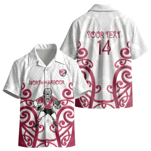 North Harbour Custom Rugby New Zealand Kid Hawaiian Shirt Aotearoa Maori Pukana Tiki Mascot