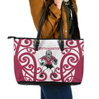 North Harbour Rugby New Zealand Leather Tote Bag Aotearoa Maori Pukana Tiki Mascot