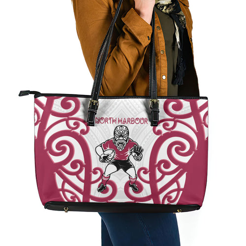 North Harbour Rugby New Zealand Leather Tote Bag Aotearoa Maori Pukana Tiki Mascot