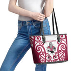 North Harbour Rugby New Zealand Leather Tote Bag Aotearoa Maori Pukana Tiki Mascot
