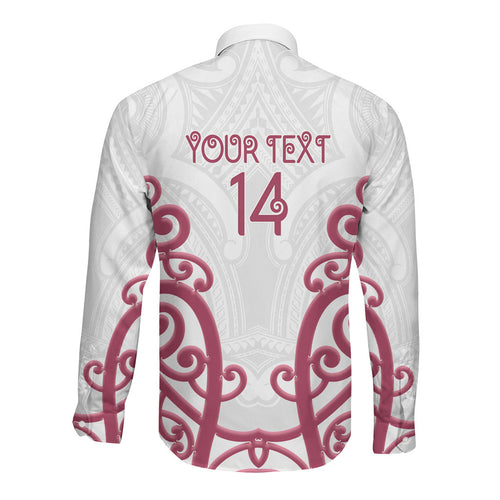 North Harbour Custom Rugby New Zealand Long Sleeve Button Shirt Aotearoa Maori Pukana Tiki Mascot