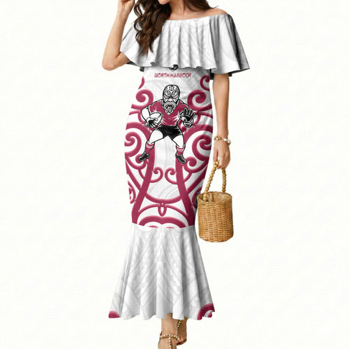 North Harbour Custom Rugby New Zealand Mermaid Dress Aotearoa Maori Pukana Tiki Mascot