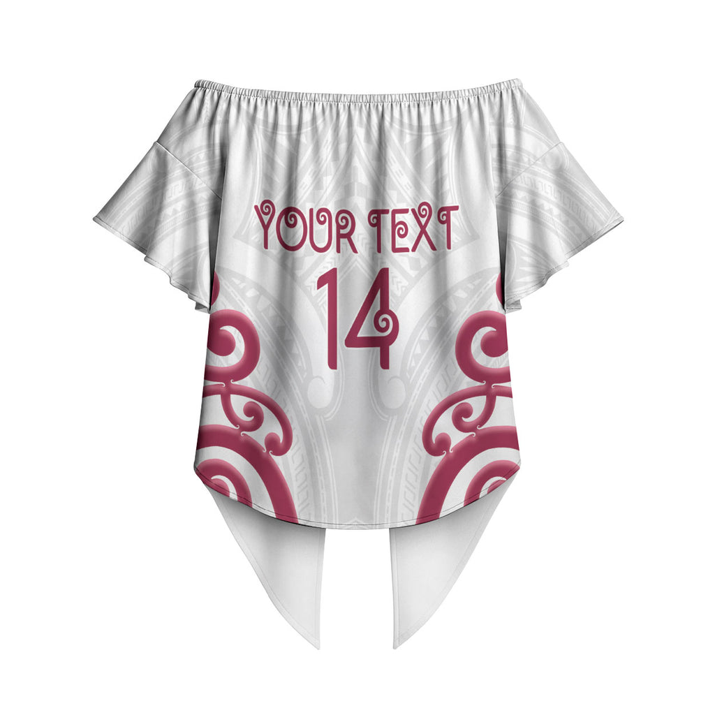 North Harbour Custom Rugby New Zealand Off Shoulder Wrap Waist Top Aotearoa Maori Pukana Tiki Mascot