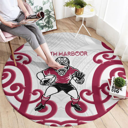 North Harbour Rugby New Zealand Round Carpet Aotearoa Maori Pukana Tiki Mascot
