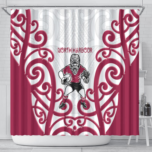 North Harbour Rugby New Zealand Shower Curtain Aotearoa Maori Pukana Tiki Mascot