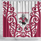 North Harbour Rugby New Zealand Shower Curtain Aotearoa Maori Pukana Tiki Mascot