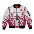 North Harbour Custom Rugby New Zealand Sleeve Zip Bomber Jacket Aotearoa Maori Pukana Tiki Mascot