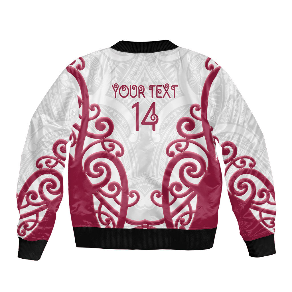 North Harbour Custom Rugby New Zealand Sleeve Zip Bomber Jacket Aotearoa Maori Pukana Tiki Mascot
