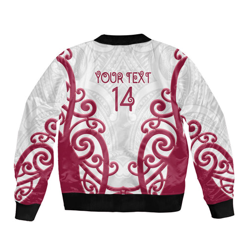 North Harbour Custom Rugby New Zealand Sleeve Zip Bomber Jacket Aotearoa Maori Pukana Tiki Mascot