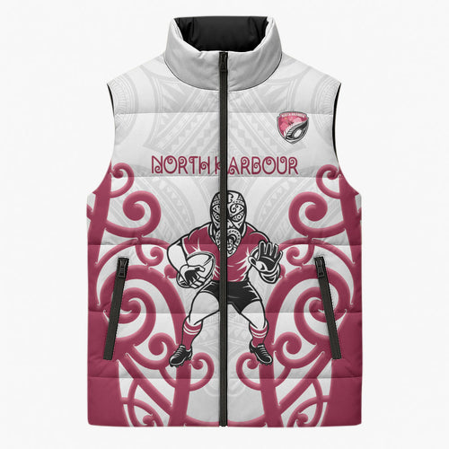 North Harbour Custom Rugby New Zealand Sleeveless Puffer Jacket Aotearoa Maori Pukana Tiki Mascot