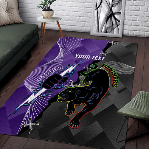 Personalised Storm And Panthers Rugby 2024 Area Rug Go Champions Grand Final Dynamic Style