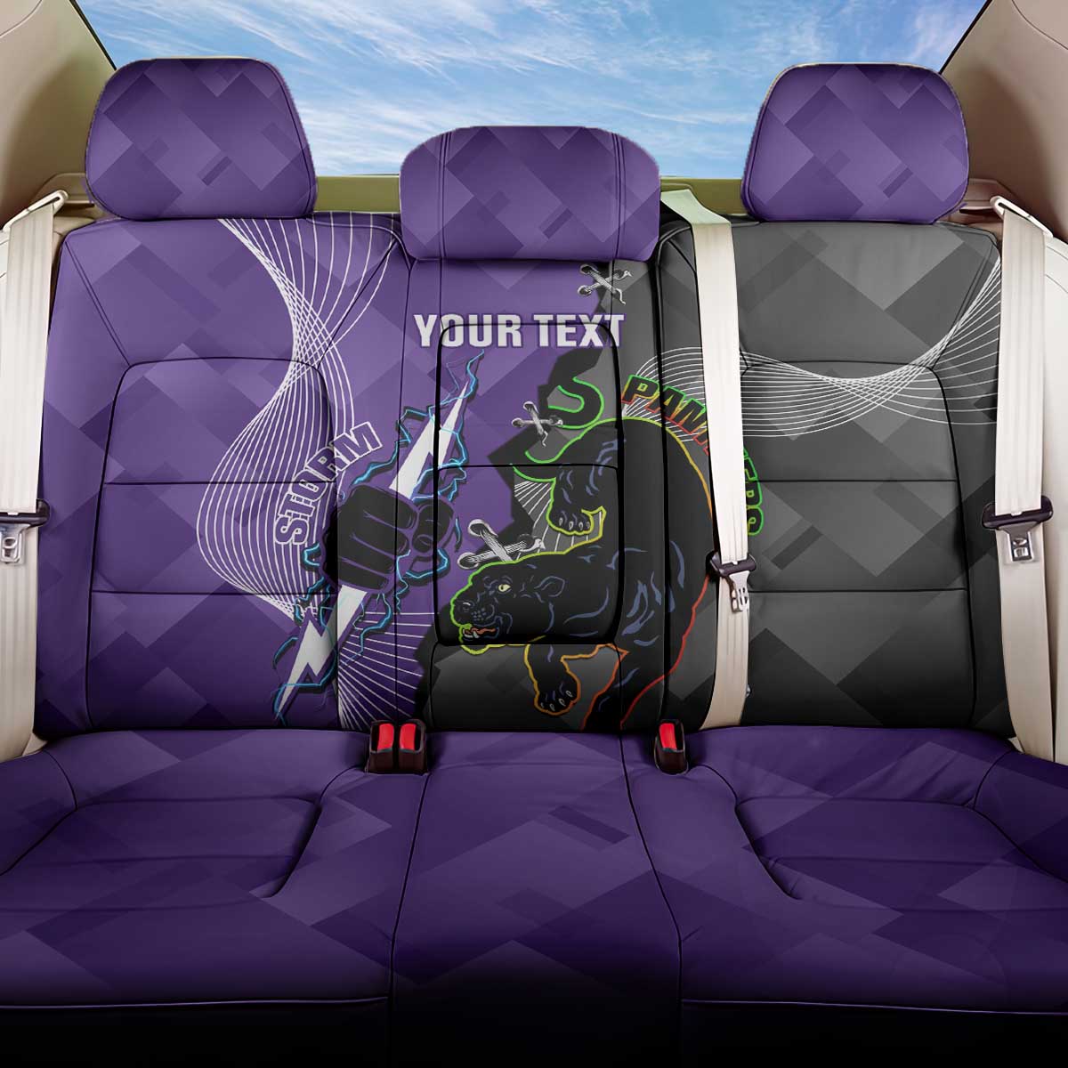 Personalised Storm And Panthers Rugby 2024 Back Car Seat Cover Go Champions Grand Final Dynamic Style