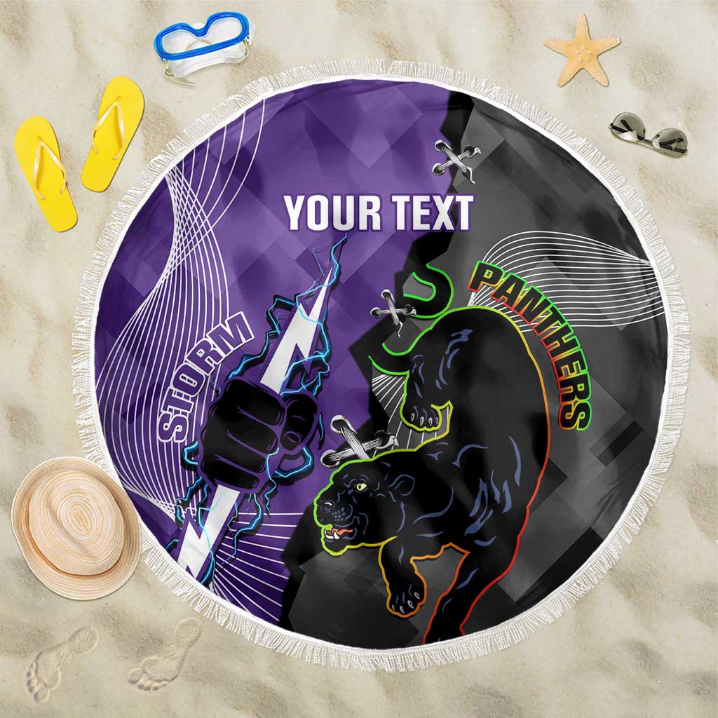 Personalised Storm And Panthers Rugby 2024 Beach Blanket Go Champions Grand Final Dynamic Style
