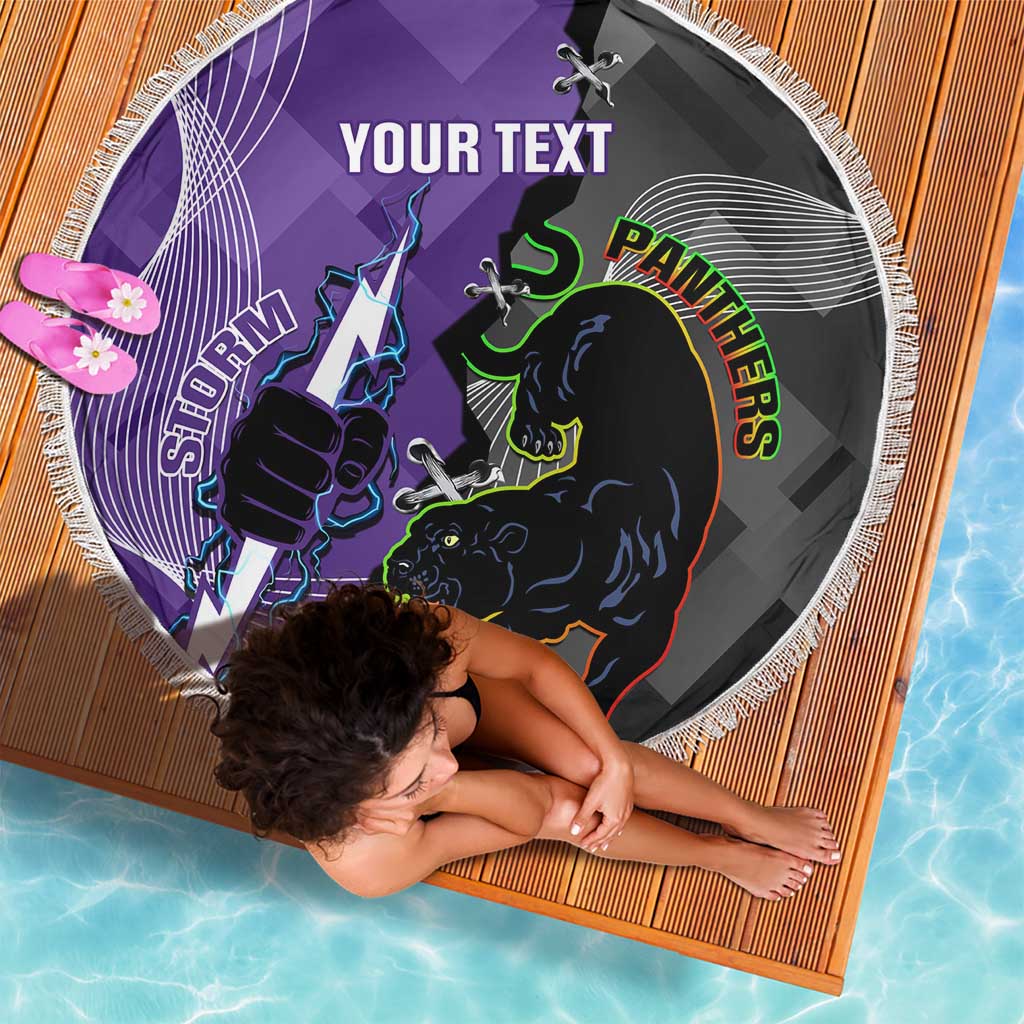 Personalised Storm And Panthers Rugby 2024 Beach Blanket Go Champions Grand Final Dynamic Style