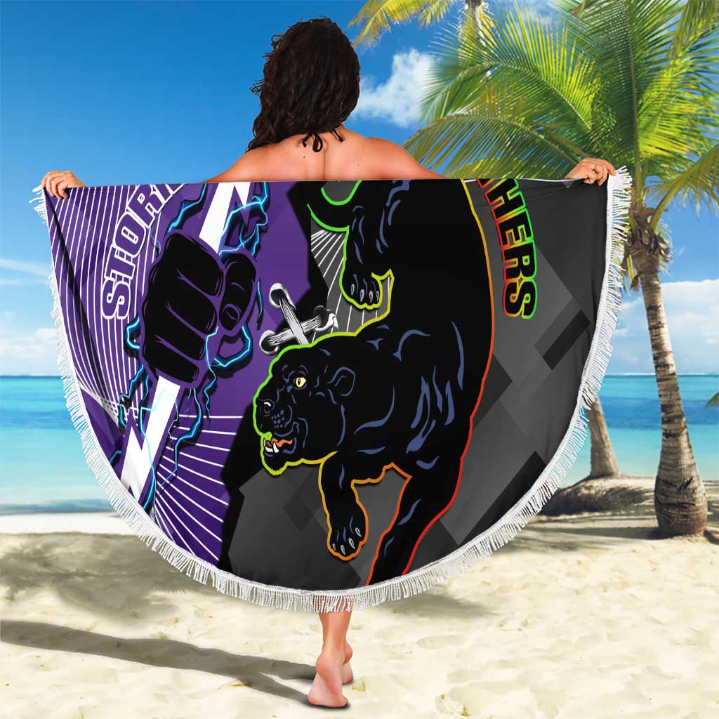 Personalised Storm And Panthers Rugby 2024 Beach Blanket Go Champions Grand Final Dynamic Style