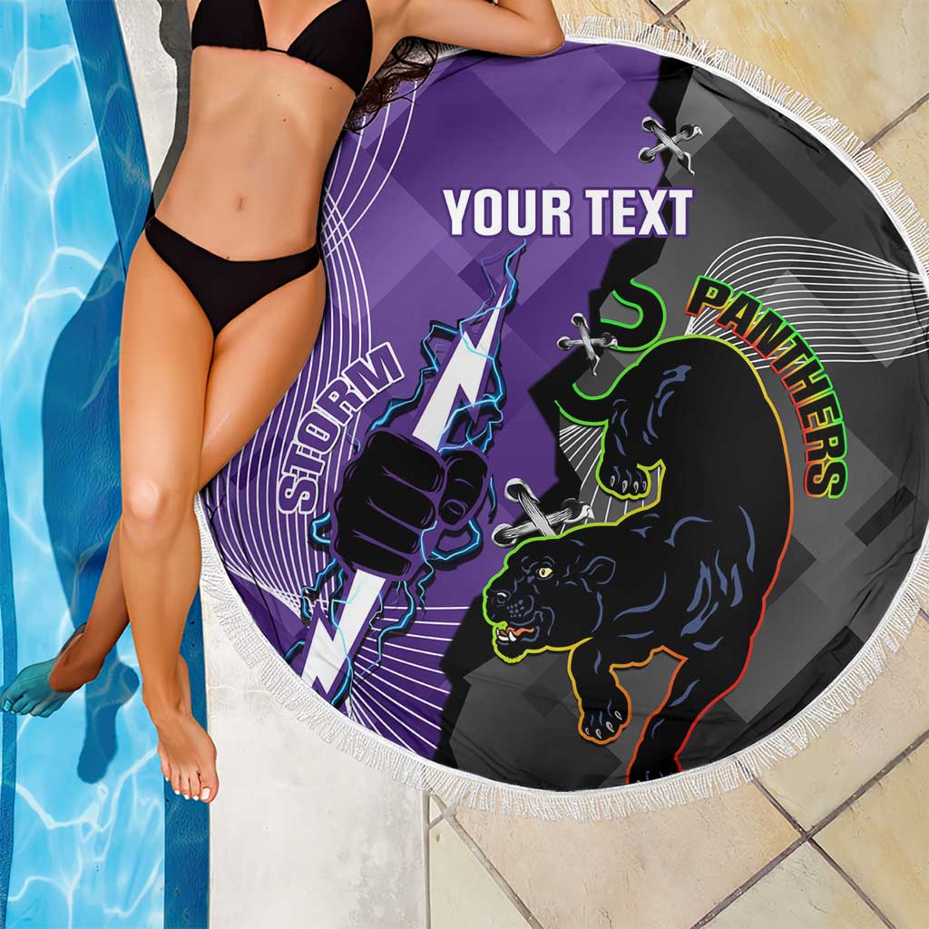Personalised Storm And Panthers Rugby 2024 Beach Blanket Go Champions Grand Final Dynamic Style