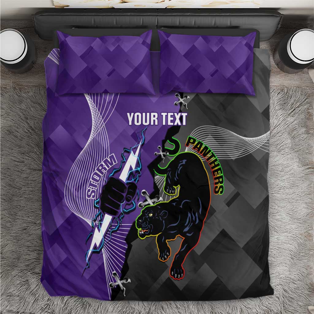 Personalised Storm And Panthers Rugby 2024 Bedding Set Go Champions Grand Final Dynamic Style
