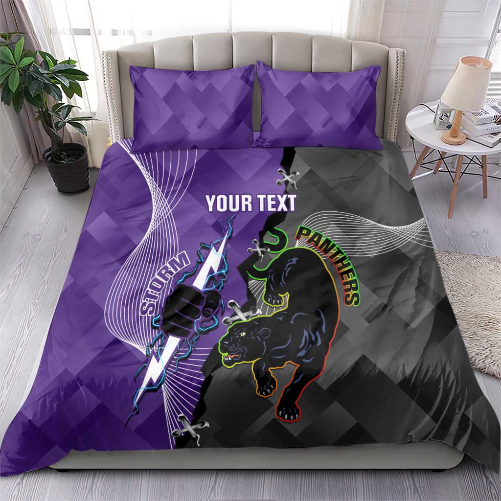 Personalised Storm And Panthers Rugby 2024 Bedding Set Go Champions Grand Final Dynamic Style