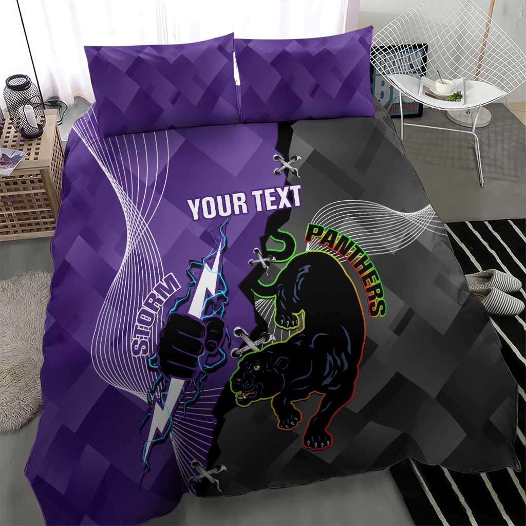 Personalised Storm And Panthers Rugby 2024 Bedding Set Go Champions Grand Final Dynamic Style