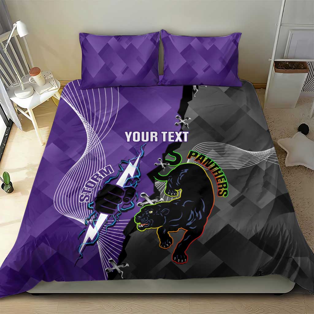 Personalised Storm And Panthers Rugby 2024 Bedding Set Go Champions Grand Final Dynamic Style