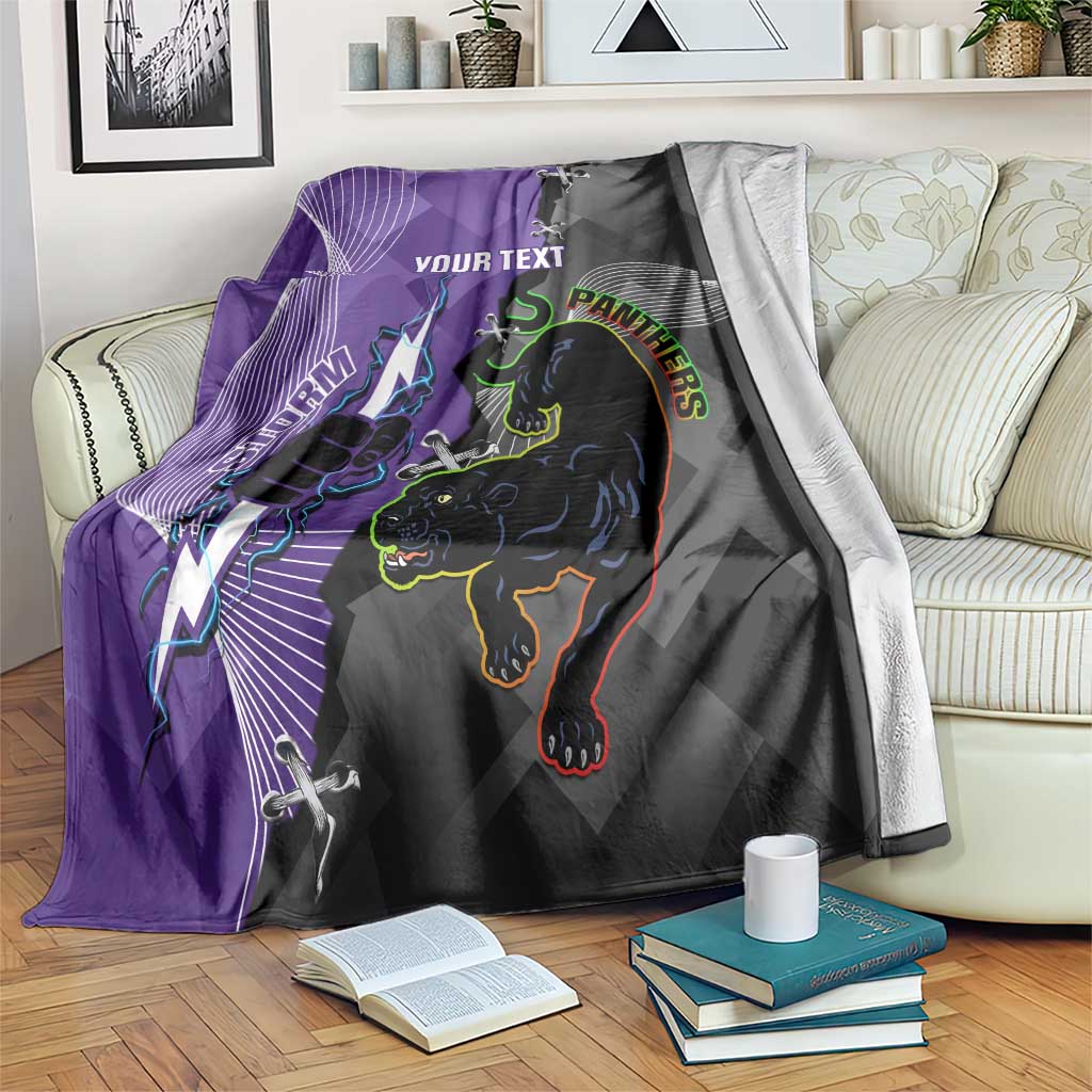 Personalised Storm And Panthers Rugby 2024 Blanket Go Champions Grand Final Dynamic Style