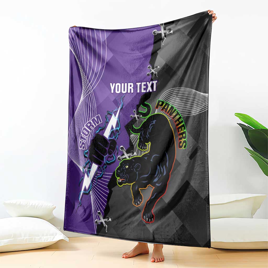 Personalised Storm And Panthers Rugby 2024 Blanket Go Champions Grand Final Dynamic Style