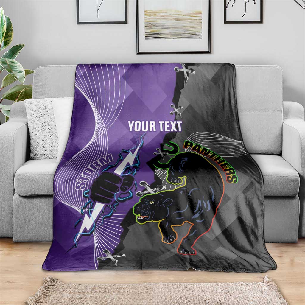 Personalised Storm And Panthers Rugby 2024 Blanket Go Champions Grand Final Dynamic Style