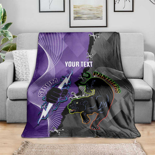 Personalised Storm And Panthers Rugby 2024 Blanket Go Champions Grand Final Dynamic Style