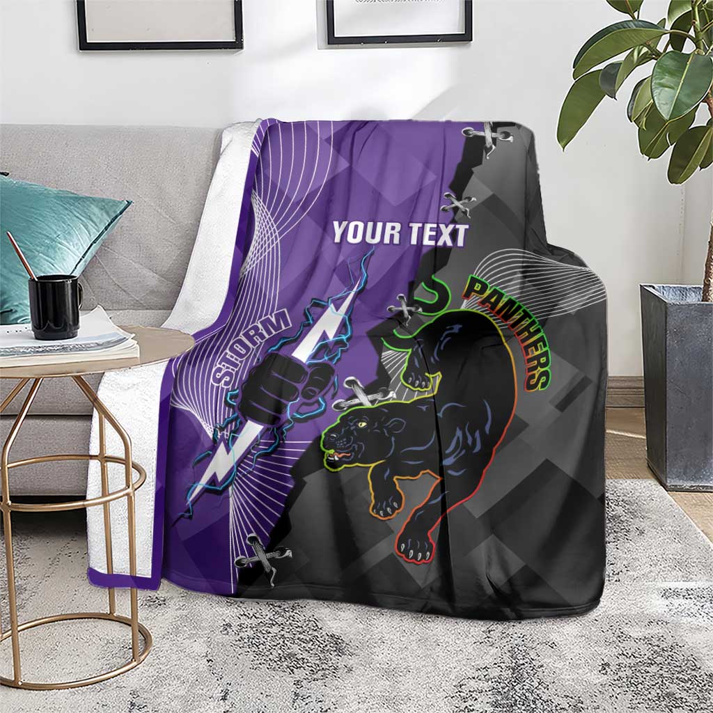 Personalised Storm And Panthers Rugby 2024 Blanket Go Champions Grand Final Dynamic Style
