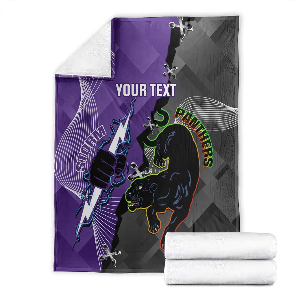 Personalised Storm And Panthers Rugby 2024 Blanket Go Champions Grand Final Dynamic Style