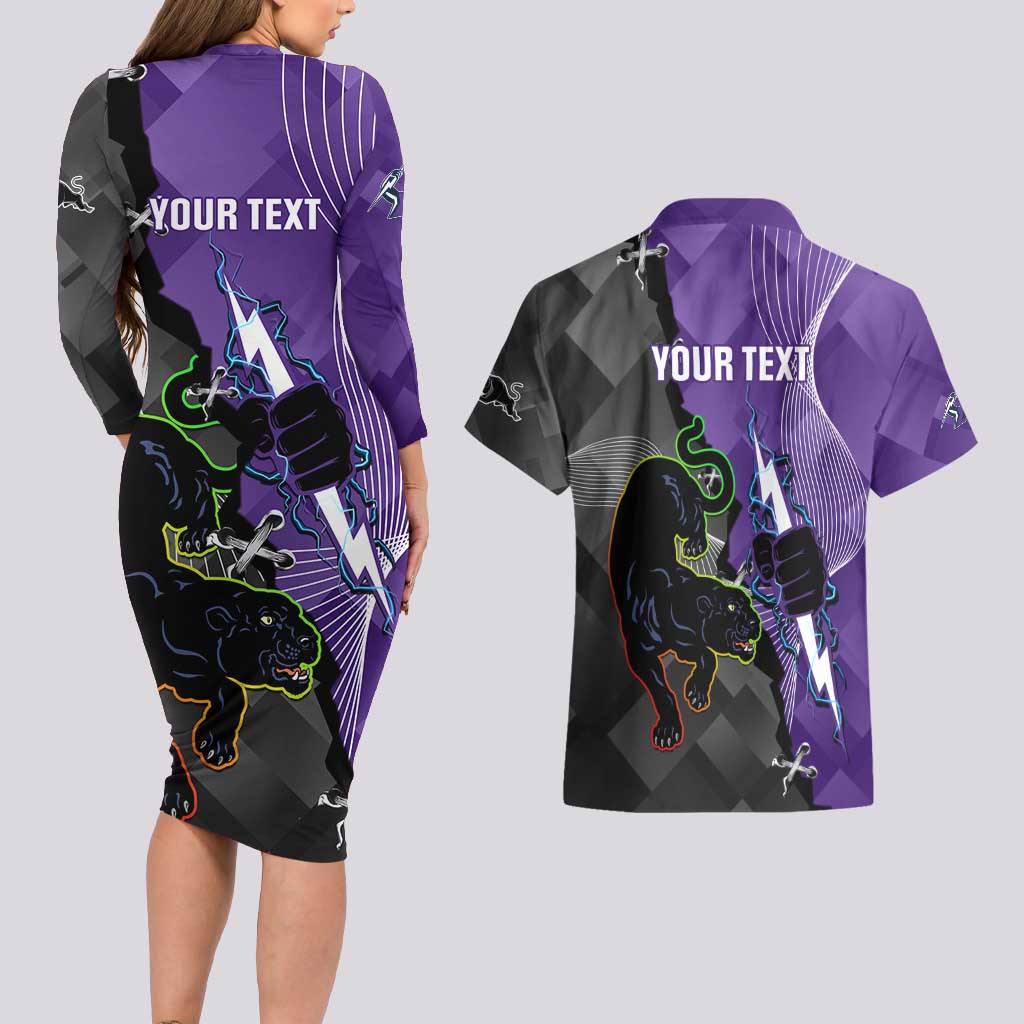 Personalised Storm And Panthers Rugby 2024 Couples Matching Long Sleeve Bodycon Dress and Hawaiian Shirt Go Champions Grand Final Dynamic Style