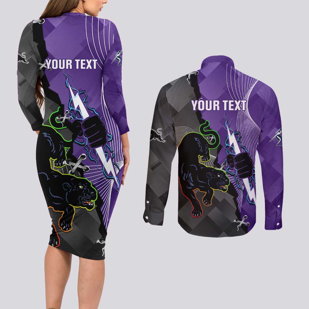 Personalised Storm And Panthers Rugby 2024 Couples Matching Long Sleeve Bodycon Dress and Long Sleeve Button Shirt Go Champions Grand Final Dynamic Style