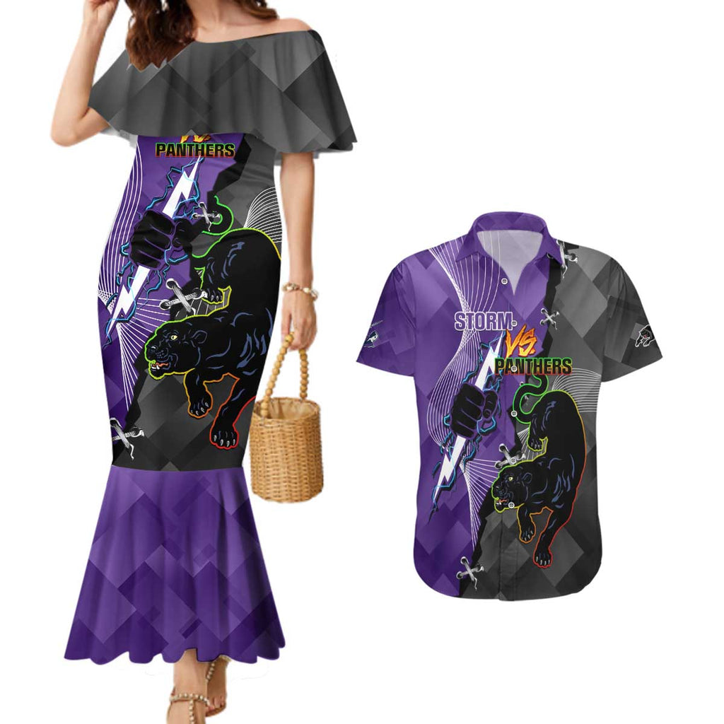 Personalised Storm And Panthers Rugby 2024 Couples Matching Mermaid Dress and Hawaiian Shirt Go Champions Grand Final Dynamic Style