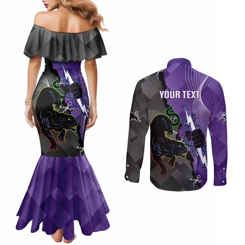 Personalised Storm And Panthers Rugby 2024 Couples Matching Mermaid Dress and Long Sleeve Button Shirt Go Champions Grand Final Dynamic Style