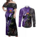 Personalised Storm And Panthers Rugby 2024 Couples Matching Off Shoulder Maxi Dress and Long Sleeve Button Shirt Go Champions Grand Final Dynamic Style