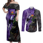 Personalised Storm And Panthers Rugby 2024 Couples Matching Off Shoulder Maxi Dress and Long Sleeve Button Shirt Go Champions Grand Final Dynamic Style