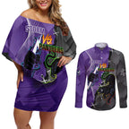 Personalised Storm And Panthers Rugby 2024 Couples Matching Off Shoulder Short Dress and Long Sleeve Button Shirt Go Champions Grand Final Dynamic Style