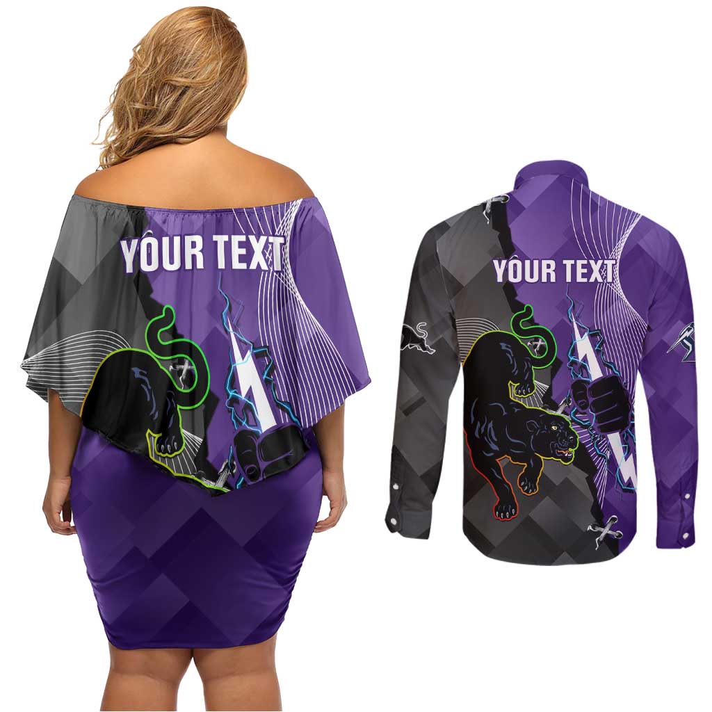 Personalised Storm And Panthers Rugby 2024 Couples Matching Off Shoulder Short Dress and Long Sleeve Button Shirt Go Champions Grand Final Dynamic Style