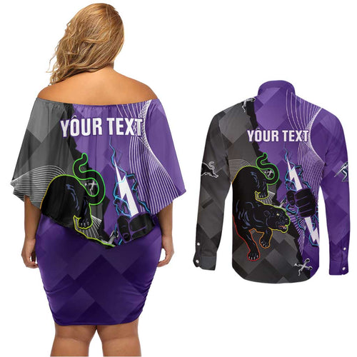 Personalised Storm And Panthers Rugby 2024 Couples Matching Off Shoulder Short Dress and Long Sleeve Button Shirt Go Champions Grand Final Dynamic Style