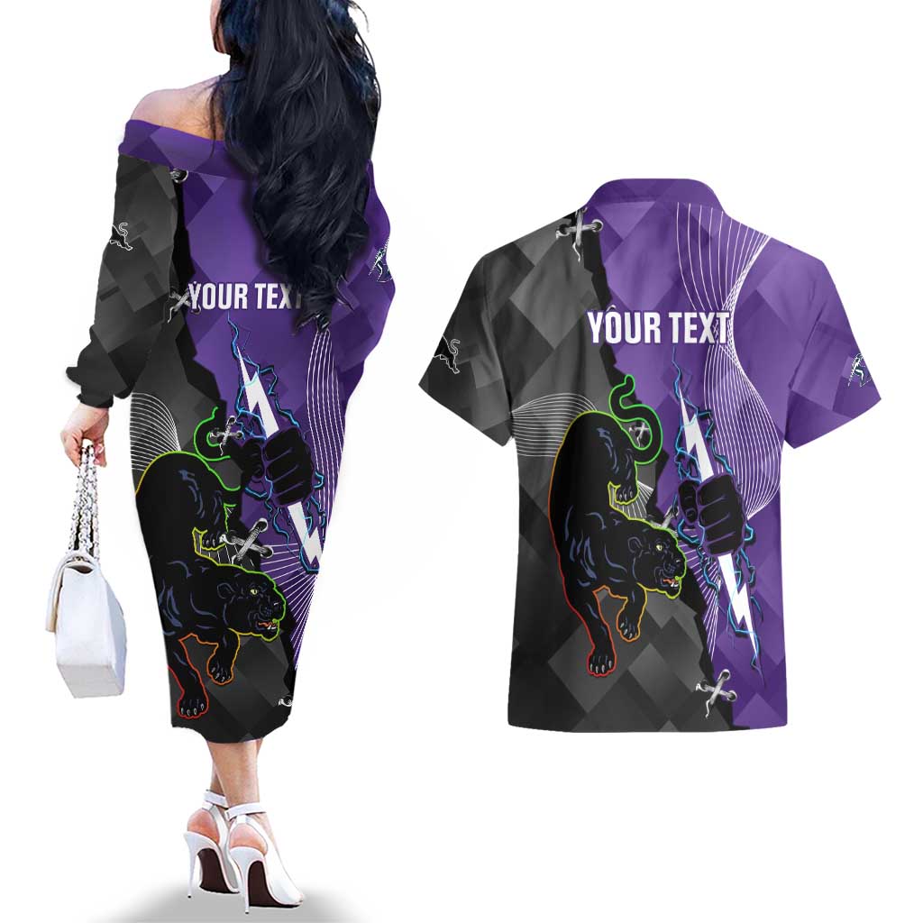 Personalised Storm And Panthers Rugby 2024 Couples Matching Off The Shoulder Long Sleeve Dress and Hawaiian Shirt Go Champions Grand Final Dynamic Style