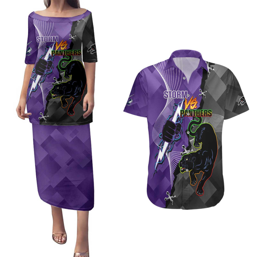 Personalised Storm And Panthers Rugby 2024 Couples Matching Puletasi and Hawaiian Shirt Go Champions Grand Final Dynamic Style