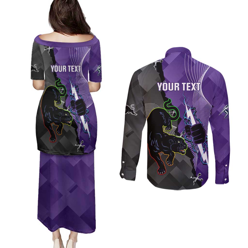 Personalised Storm And Panthers Rugby 2024 Couples Matching Puletasi and Long Sleeve Button Shirt Go Champions Grand Final Dynamic Style