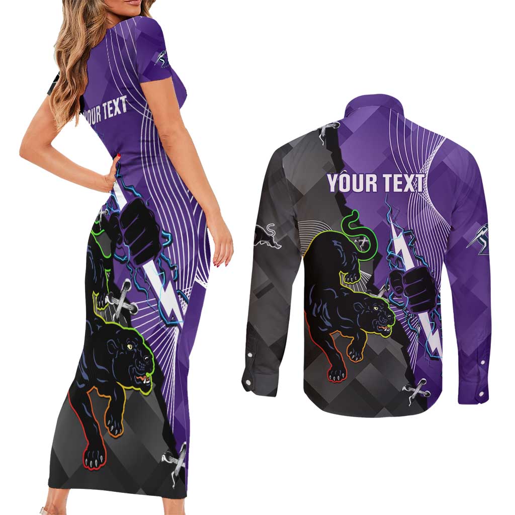 Personalised Storm And Panthers Rugby 2024 Couples Matching Short Sleeve Bodycon Dress and Long Sleeve Button Shirt Go Champions Grand Final Dynamic Style