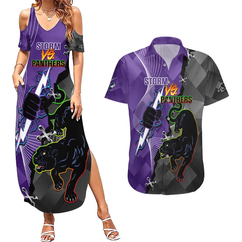 Personalised Storm And Panthers Rugby 2024 Couples Matching Summer Maxi Dress and Hawaiian Shirt Go Champions Grand Final Dynamic Style