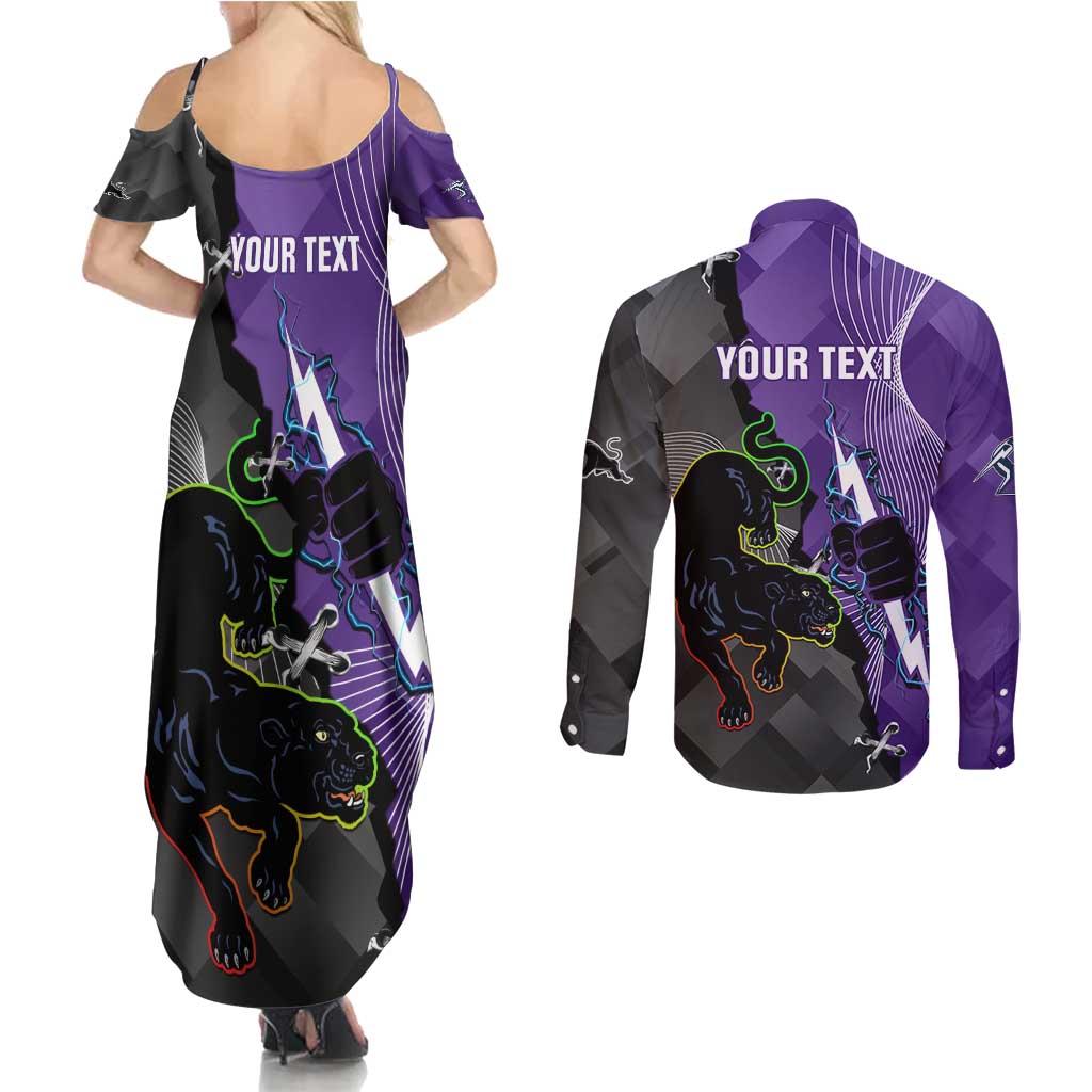 Personalised Storm And Panthers Rugby 2024 Couples Matching Summer Maxi Dress and Long Sleeve Button Shirt Go Champions Grand Final Dynamic Style