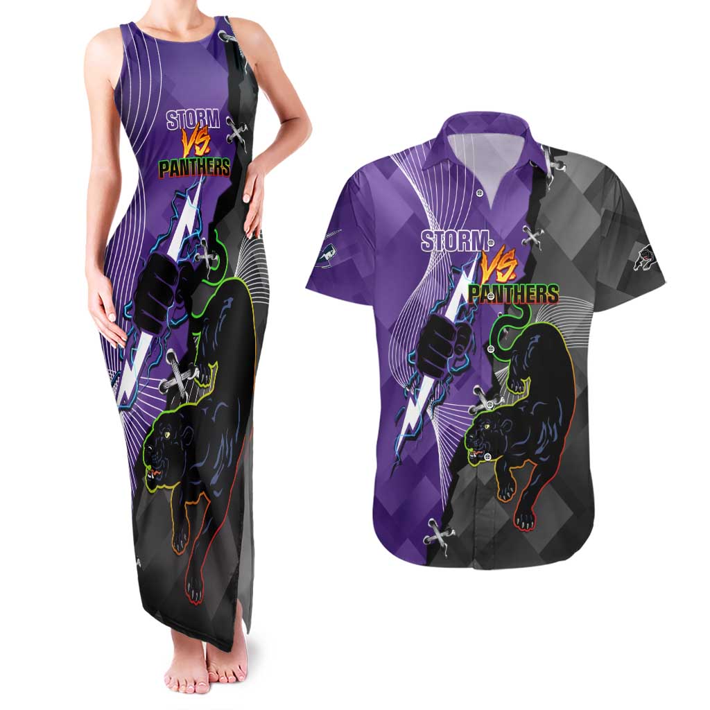 Personalised Storm And Panthers Rugby 2024 Couples Matching Tank Maxi Dress and Hawaiian Shirt Go Champions Grand Final Dynamic Style