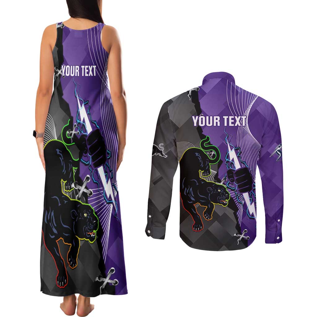 Personalised Storm And Panthers Rugby 2024 Couples Matching Tank Maxi Dress and Long Sleeve Button Shirt Go Champions Grand Final Dynamic Style